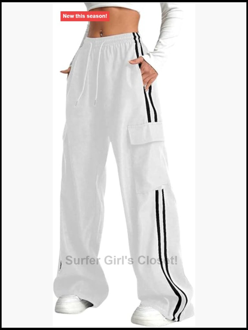 Wide Leg Cargo Joggers Drawstring Waist Striped Track Pants Athletic Streetwear